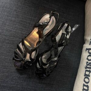 Black patent leather platform heels. White House Black Market.